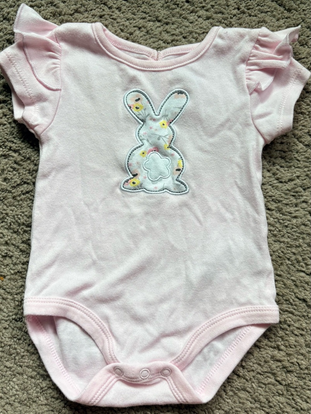 Baby Essentials Light Pink Bunny Appliqué Flutter-Sleeve One-Piece - 9M